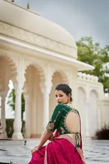 Dark Pink Color Sequined Swarovski Saree