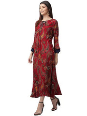 Maroon Printed Rayon Women's Dress