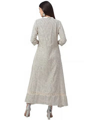 Off White Cotton Slub Printed Women's Dress